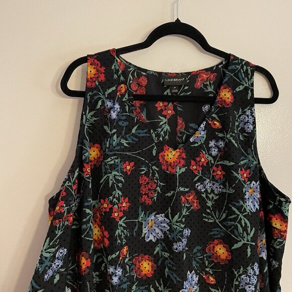 Lane Bryant Women Plus 28 Black Velvet Flocked Dot Floral Sleeveless Swing Tank - Picture 3 of 8